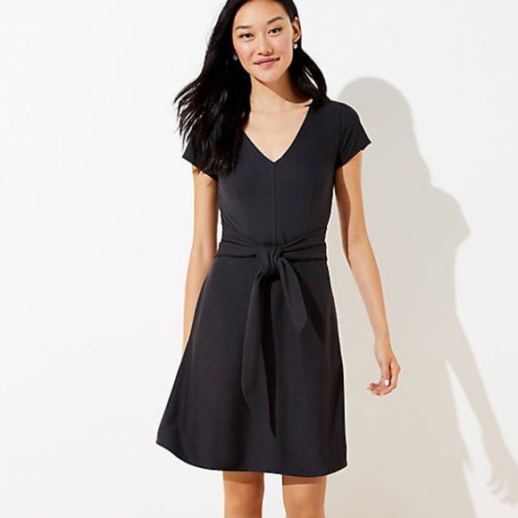 LOFT Petite Striped Tie Waist Flare Pocket Dress - Picture 4 of 7